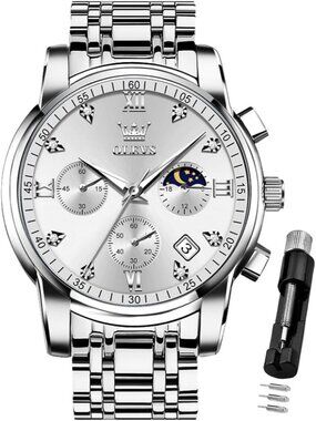 Mens Silver Diamond Classic Analog Quartz Stainless Luminous Round Classic Watch